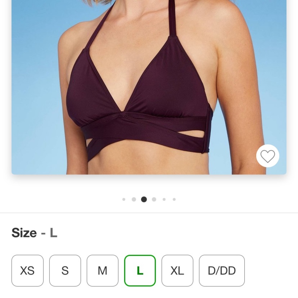 NWT! Large Burgundy Faux Wrap Bikini Top Kona Sol